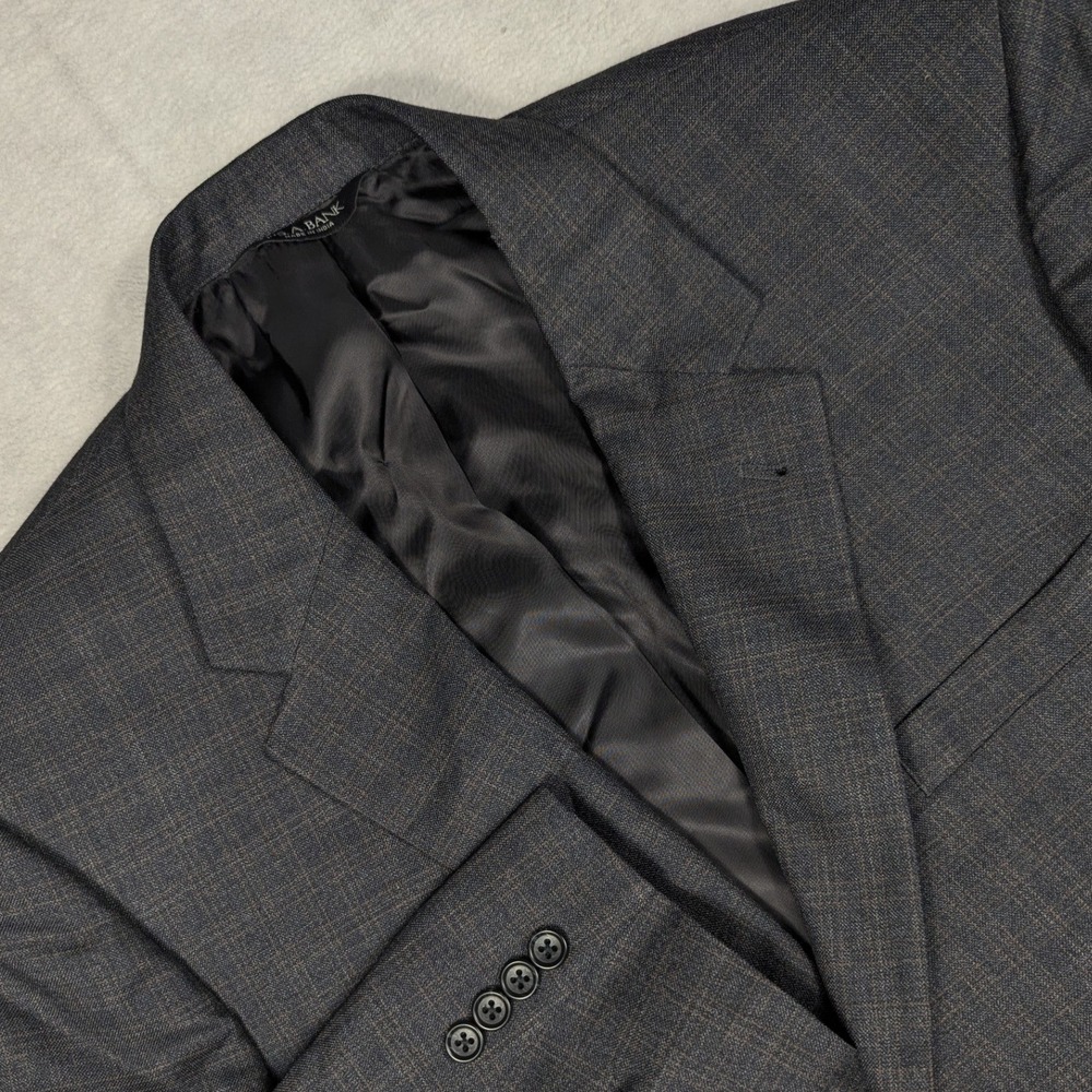 Jos A Bank Signature Collection Blazer 43R Silk Wool Charcoal Gray Glen Plaid